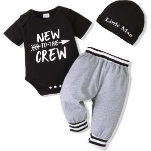 imageRenotemy Newborn Infant Baby Boy Clothes Outfits New to The Crew Outfits Long Pants Toddler Baby Boy Clothes SetGrayblack