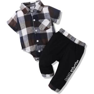 imageRenotemy Newborn Infant Baby Boy Clothes Outfits New to The Crew Outfits Long Pants Toddler Baby Boy Clothes SetPlaidblues