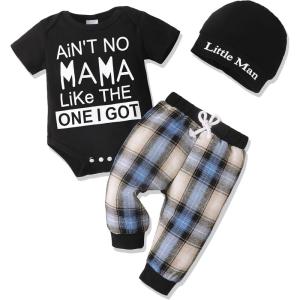 imageRenotemy Newborn Infant Baby Boy Clothes Outfits New to The Crew Outfits Long Pants Toddler Baby Boy Clothes SetShort Multi Plaid