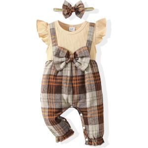 imageRenotemy Newborn Infant Baby Girl Clothes Rompers Summer Jumpsuits Short Sleeve Romper Infant Baby Clothes GirlApricot Plaid Short