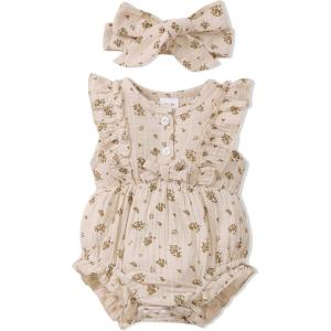 imageRenotemy Newborn Infant Baby Girl Clothes Rompers Summer Jumpsuits Short Sleeve Romper Infant Baby Clothes GirlCream Floral