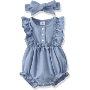 imageRenotemy Newborn Infant Baby Girl Clothes Rompers Summer Jumpsuits Short Sleeve Romper Infant Baby Clothes GirlDenim Blue