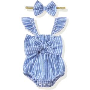 imageRenotemy Newborn Infant Baby Girl Clothes Rompers Summer Jumpsuits Short Sleeve Romper Infant Baby Clothes GirlHalter Blue Stripe
