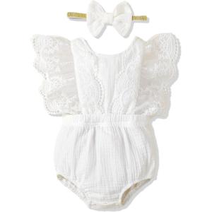 imageRenotemy Newborn Infant Baby Girl Clothes Rompers Summer Jumpsuits Short Sleeve Romper Infant Baby Clothes GirlLace White