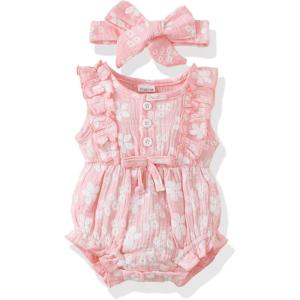 imageRenotemy Newborn Infant Baby Girl Clothes Rompers Summer Jumpsuits Short Sleeve Romper Infant Baby Clothes GirlPink Floral