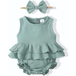 imageRenotemy Newborn Infant Baby Girl Clothes Rompers Summer Jumpsuits Short Sleeve Romper Infant Baby Clothes GirlSolid Mint