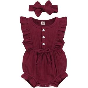 imageRenotemy Newborn Infant Baby Girl Clothes Rompers Summer Jumpsuits Short Sleeve Romper Infant Baby Clothes GirlSolid Red2pcs