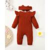 imageRenotemy Newborn Baby Girl Clothes Fall Winter Outfits Infant Rompers Solid Jumpsuits Bodysuit Cute Infant Baby Clothes GirlCotton Brown