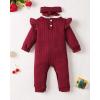 imageRenotemy Newborn Baby Girl Clothes Fall Winter Outfits Infant Rompers Solid Jumpsuits Bodysuit Cute Infant Baby Clothes GirlCotton Winered