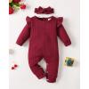 imageRenotemy Newborn Baby Girl Clothes Fall Winter Outfits Infant Rompers Solid Jumpsuits Bodysuit Cute Infant Baby Clothes GirlCotton Winered