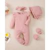imageRenotemy Newborn Baby Girl Clothes Fall Winter Outfits Infant Rompers Solid Jumpsuits Bodysuit Cute Infant Baby Clothes GirlPink