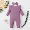 imageRenotemy Newborn Baby Girl Clothes Fall Winter Outfits Infant Rompers Solid Jumpsuits Bodysuit Cute Infant Baby Clothes GirlRibbed Purple