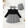 imageRenotemy Newborn Baby Girl Clothes Infant Girl Outfits Knit Romper Dress with Hat Baby Clothes for Girls 018 MonthsBlack White Plaid