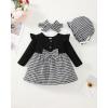 imageRenotemy Newborn Baby Girl Clothes Infant Girl Outfits Knit Romper Dress with Hat Baby Clothes for Girls 018 MonthsBlack White Plaid