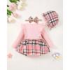 imageRenotemy Newborn Baby Girl Clothes Infant Girl Outfits Knit Romper Dress with Hat Baby Clothes for Girls 018 MonthsPlaid Pink