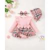 imageRenotemy Newborn Baby Girl Clothes Infant Girl Outfits Knit Romper Dress with Hat Baby Clothes for Girls 018 MonthsPlaid Pink