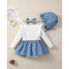 imageRenotemy Newborn Baby Girl Clothes Infant Girl Outfits Knit Romper Dress with Hat Baby Clothes for Girls 018 MonthsWhite Blue