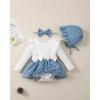 imageRenotemy Newborn Baby Girl Clothes Infant Girl Outfits Knit Romper Dress with Hat Baby Clothes for Girls 018 MonthsWhite Blue