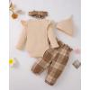 imageRenotemy Newborn Baby Girl Clothes Outfits Infant Romper Ruffle Floral Pants Cute Toddler Baby Girl Clothes SetApricot Plaid