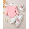imageRenotemy Newborn Baby Girl Clothes Outfits Infant Romper Ruffle Floral Pants Cute Toddler Baby Girl Clothes SetPink Floral Bowknot