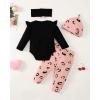 imageRenotemy Newborn Baby Girl Clothes Outfits Infant Romper Ruffle Floral Pants Cute Toddler Baby Girl Clothes SetPinkblack