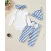 imageRenotemy Newborn Baby Girl Clothes Outfits Infant Romper Ruffle Floral Pants Cute Toddler Baby Girl Clothes SetWhite Blue Strip