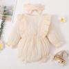 imageRenotemy Newborn Infant Baby Girl Clothes Cotton Linen Rompers Solid Ruffle Jumpsuits Infant Baby Clothes GirlBeige