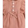 imageRenotemy Newborn Infant Baby Girl Clothes Cotton Linen Rompers Solid Ruffle Jumpsuits Infant Baby Clothes GirlBrick Red