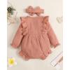 imageRenotemy Newborn Infant Baby Girl Clothes Cotton Linen Rompers Solid Ruffle Jumpsuits Infant Baby Clothes GirlBrick Red