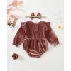 imageRenotemy Newborn Infant Baby Girl Clothes Cotton Linen Rompers Solid Ruffle Jumpsuits Infant Baby Clothes GirlPink Velvet