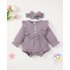 imageRenotemy Newborn Infant Baby Girl Clothes Cotton Linen Rompers Solid Ruffle Jumpsuits Infant Baby Clothes GirlPurple