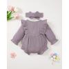 imageRenotemy Newborn Infant Baby Girl Clothes Cotton Linen Rompers Solid Ruffle Jumpsuits Infant Baby Clothes GirlPurple