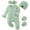imageRenotemy Newborn Baby Girl Clothes Fall Winter Outfits Infant Rompers Solid Jumpsuits Bodysuit Cute Infant Baby Clothes GirlGreen