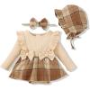 imageRenotemy Newborn Baby Girl Clothes Infant Girl Outfits Knit Romper Dress with Hat Baby Clothes for Girls 018 MonthsApricot Flannel