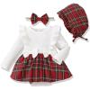 imageRenotemy Newborn Baby Girl Clothes Infant Girl Outfits Knit Romper Dress with Hat Baby Clothes for Girls 018 MonthsRed Plaid