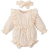 imageRenotemy Newborn Infant Baby Girl Clothes Cotton Linen Rompers Solid Ruffle Jumpsuits Infant Baby Clothes GirlBeige