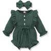 imageRenotemy Newborn Infant Baby Girl Clothes Cotton Linen Rompers Solid Ruffle Jumpsuits Infant Baby Clothes GirlSolid Greenlong Sleeve