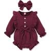 imageRenotemy Newborn Infant Baby Girl Clothes Cotton Linen Rompers Solid Ruffle Jumpsuits Infant Baby Clothes GirlSolid Redlong Sleeve 2pcs