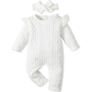 imageRenotemy Newborn Baby Girl Clothes Fall Winter Outfits Infant Rompers Solid Jumpsuits Bodysuit Cute Infant Baby Clothes GirlCotton White