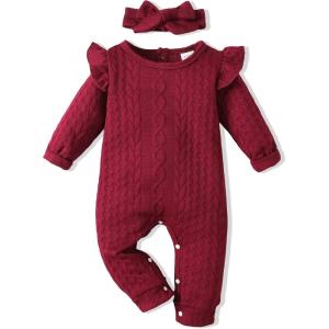 imageRenotemy Newborn Baby Girl Clothes Fall Winter Outfits Infant Rompers Solid Jumpsuits Bodysuit Cute Infant Baby Clothes GirlCotton Winered