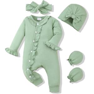 imageRenotemy Newborn Baby Girl Clothes Fall Winter Outfits Infant Rompers Solid Jumpsuits Bodysuit Cute Infant Baby Clothes GirlGreen