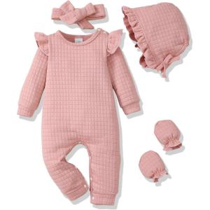 imageRenotemy Newborn Baby Girl Clothes Fall Winter Outfits Infant Rompers Solid Jumpsuits Bodysuit Cute Infant Baby Clothes GirlPink