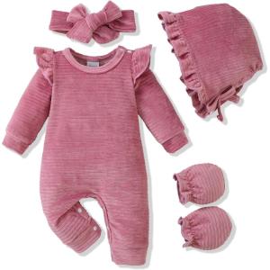 imageRenotemy Newborn Baby Girl Clothes Fall Winter Outfits Infant Rompers Solid Jumpsuits Bodysuit Cute Infant Baby Clothes GirlPurple