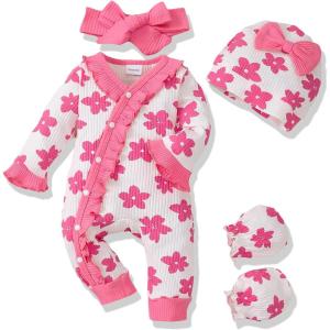 imageRenotemy Newborn Baby Girl Clothes Fall Winter Outfits Infant Rompers Solid Jumpsuits Bodysuit Cute Infant Baby Clothes GirlRose Red