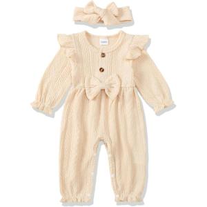 imageRenotemy Newborn Baby Girl Clothes Fall Winter Outfits Infant Rompers Solid Jumpsuits Bodysuit Cute Infant Baby Clothes GirlSolid Beige