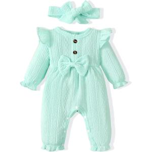 imageRenotemy Newborn Baby Girl Clothes Fall Winter Outfits Infant Rompers Solid Jumpsuits Bodysuit Cute Infant Baby Clothes GirlSolid Mint Green