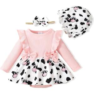 imageRenotemy Newborn Baby Girl Clothes Infant Girl Outfits Knit Romper Dress with Hat Baby Clothes for Girls 018 MonthsPinkcow