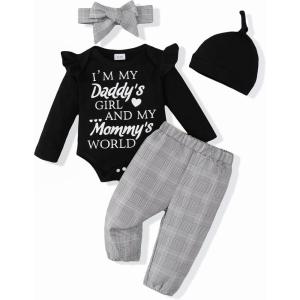 imageRenotemy Newborn Baby Girl Clothes Outfits Infant Romper Ruffle Floral Pants Cute Toddler Baby Girl Clothes SetBlack Gray