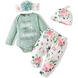 imageRenotemy Newborn Baby Girl Clothes Outfits Infant Romper Ruffle Floral Pants Cute Toddler Baby Girl Clothes SetLight Mint