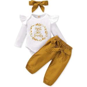 imageRenotemy Newborn Baby Girl Clothes Outfits Infant Romper Ruffle Floral Pants Cute Toddler Baby Girl Clothes SetLovelywhitelong Sleeve